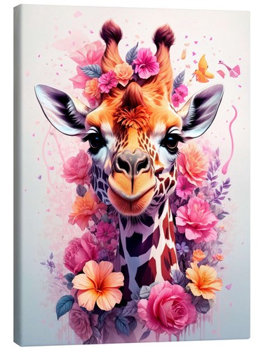 Leinwandbild florale giraffe - leinwandbild,