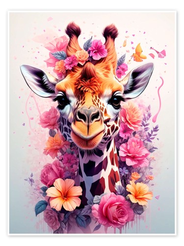 Poster florale giraffe - florale,