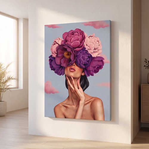 Wandbild frau mit blumen vor - wandbild,